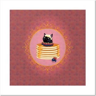 Black Cat Strawberry Pancake Posters and Art